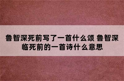 鲁智深死前写了一首什么颂 鲁智深临死前的一首诗什么意思